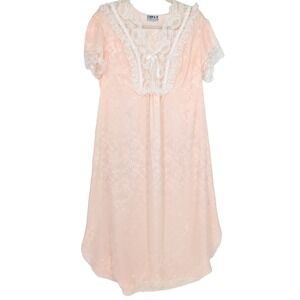 Vintage Pink Satin Floral Lace Trim Nightgown Large Dainty Feminine Coquette